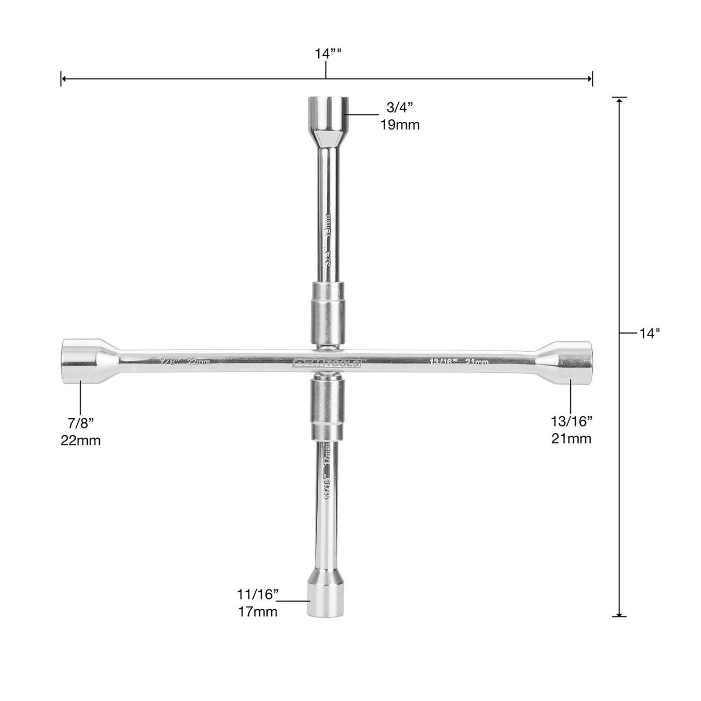 Oemtools 20563 4-way Folding Lug Nut Wrench 14"