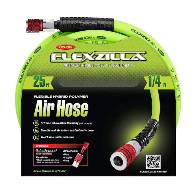 Flexzilla Air Hose 1-4in X 25ft W- Colorconnex Coupler Plug Type D Red