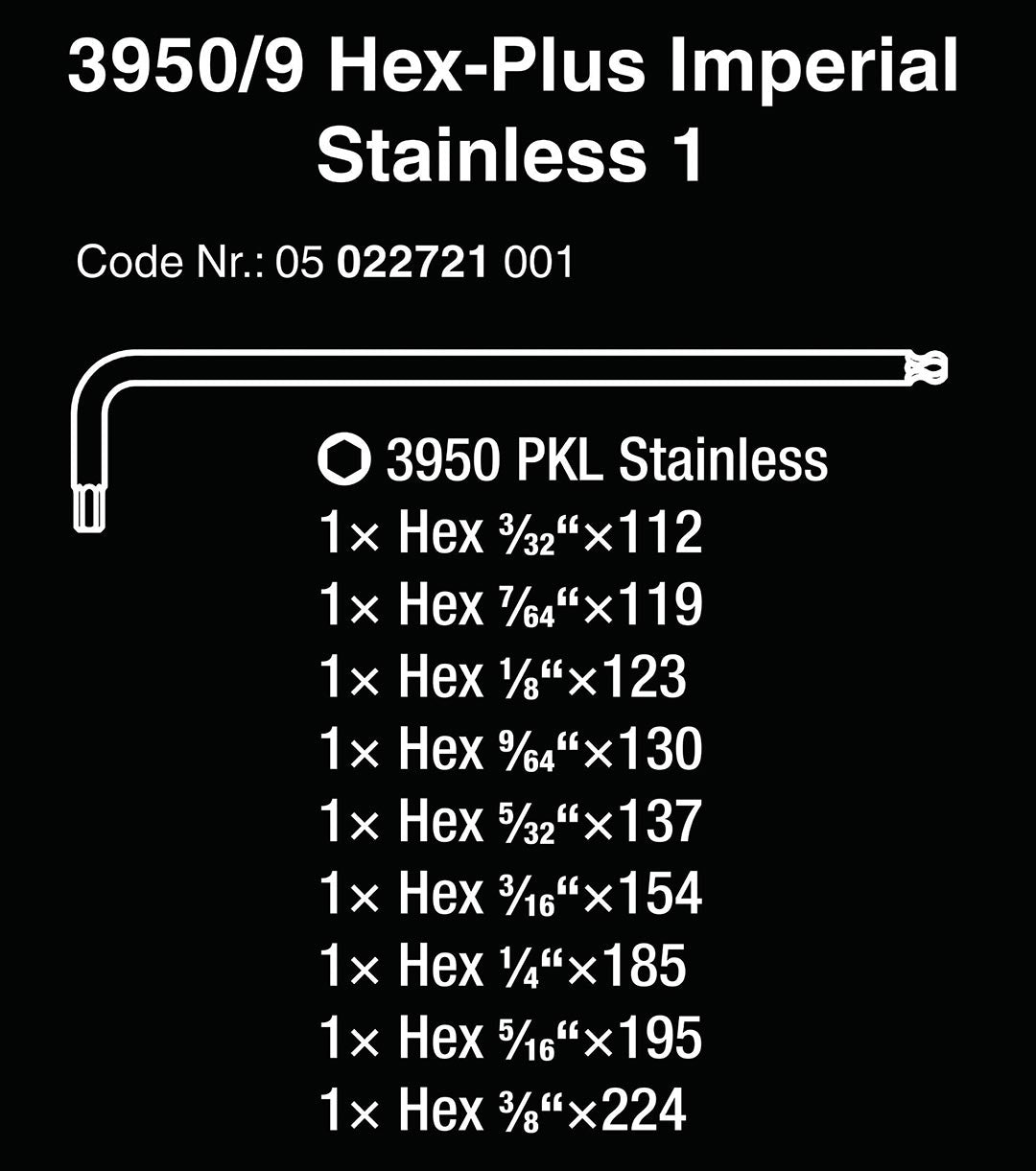 Wera Sae (imperial) Stainless Steel L-key Set (9 Piece Set)