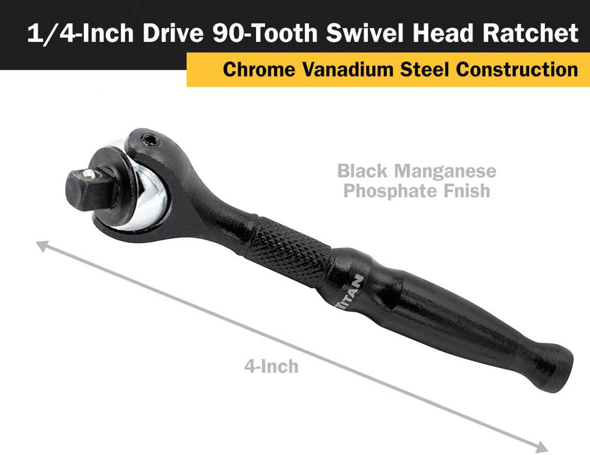 Titan 1-4" Drive - Swivel Head Micro Ratchet - Black