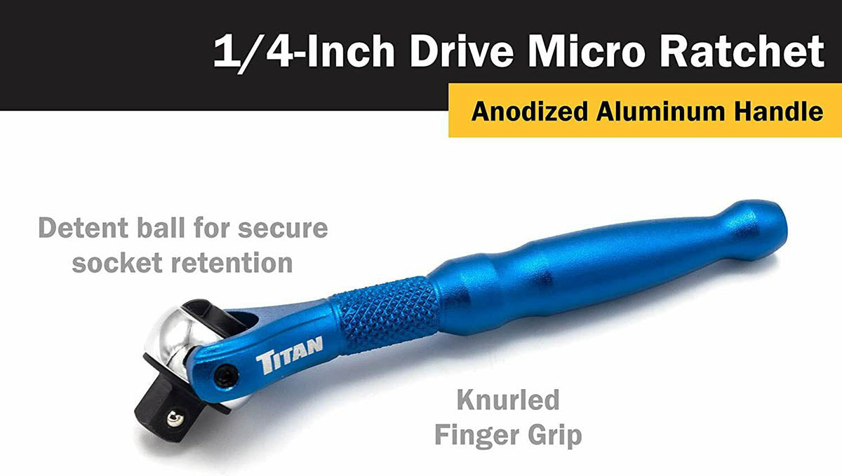 Titan 1-4" Drive Aluminum Swivel Head Micro Ratchet Blue