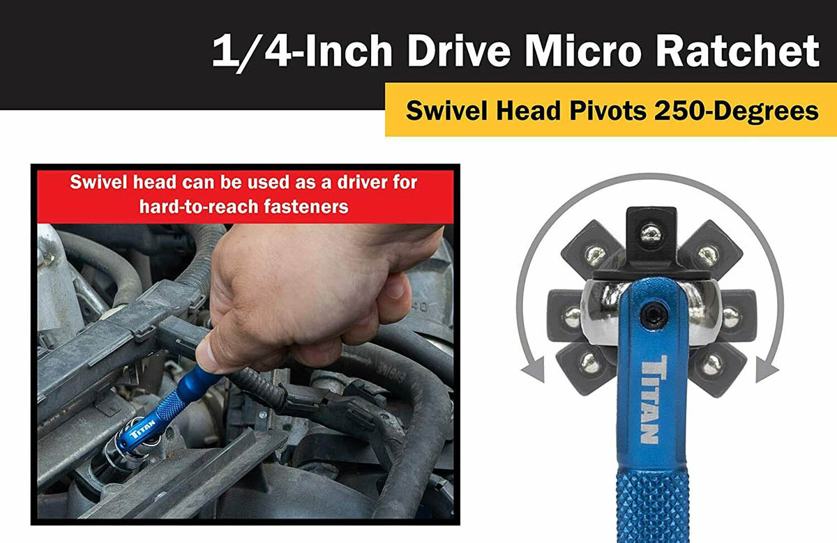 Titan 1-4" Drive Aluminum Swivel Head Micro Ratchet Blue
