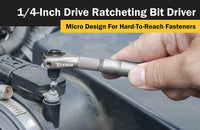Titan 1-4" Drive Aluminum Swivel Head Micro Ratchet Bit Driver Silver