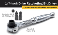 Titan 1-4" Drive Aluminum Swivel Head Micro Ratchet Bit Driver Silver