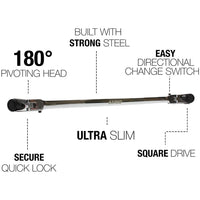 Ezred Combination Stick Flexible Dual Ratchet With 1-4" Square Drive & Magnetic Bit Drive