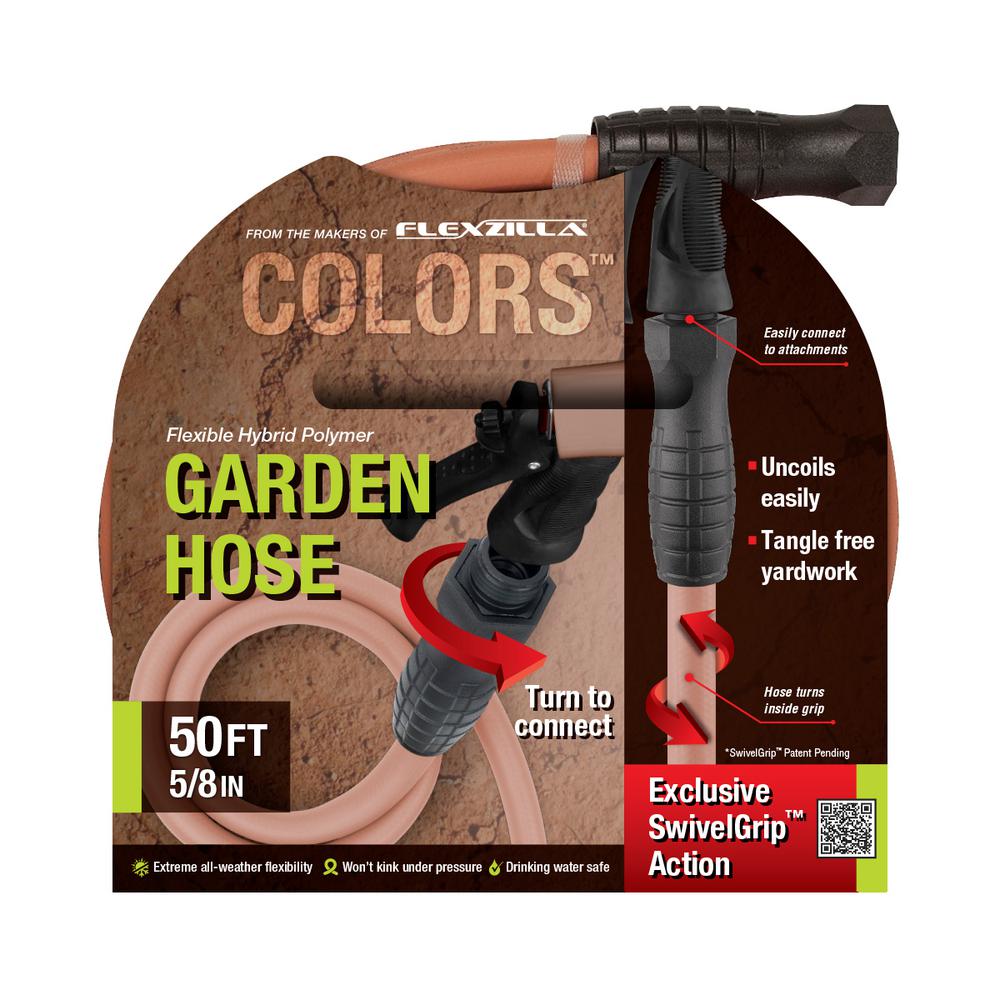 Flexzilla Colors Swivelgrip Garden Hose 5-8in X 50ft 3-4in   11 1-2 Ght Fittings Red Clay